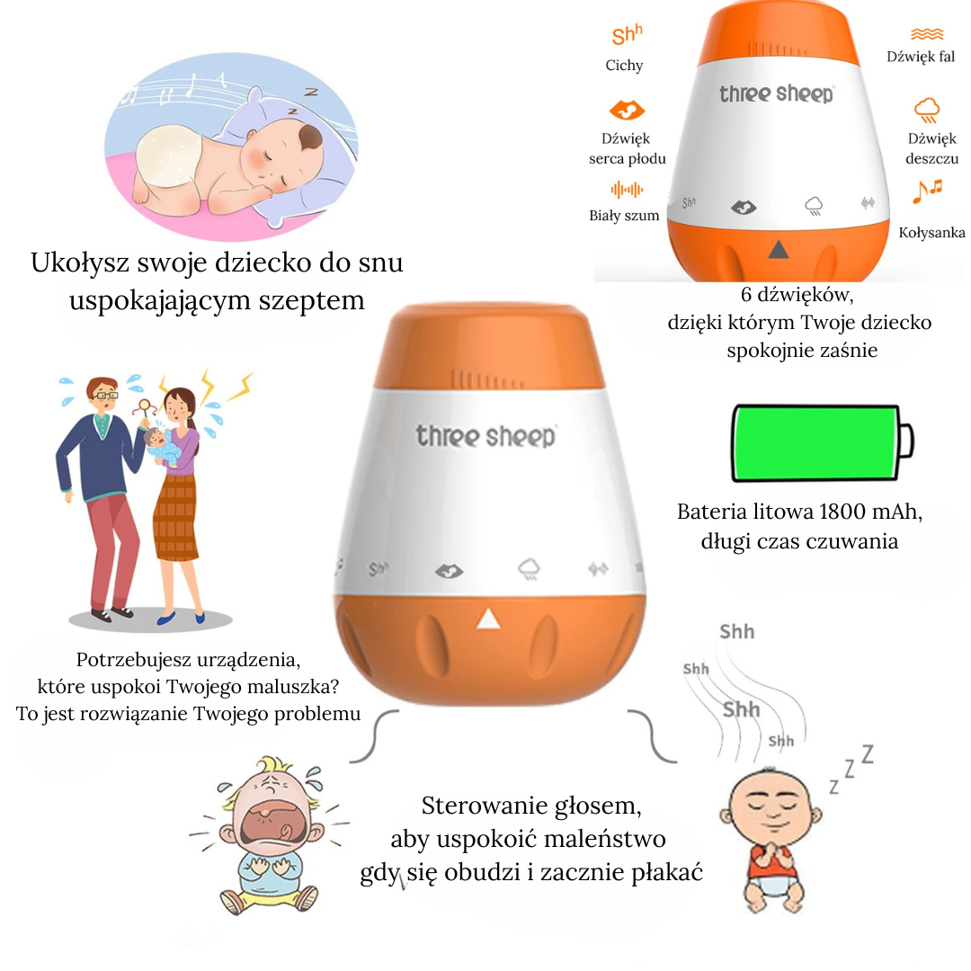 Uspokajający Kubek do Spania dla Dziecka z 6 Kojącymi Dźwiękami, Inteligentną Aktywacją Głosową i Ładowaniem USB – Idealny do Pokoju i Podróży